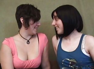 Two brunette lesbians enjoy fingering and toying each other's cunts