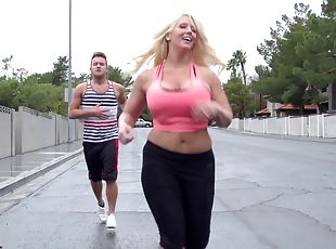 Busty blonde goes for a jog and ends up getting fucked