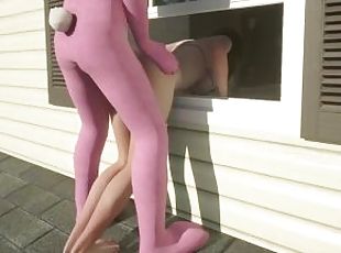 Silicon Lust hot girl thief got stuck when she climbed into the house  furry with a huge dildo