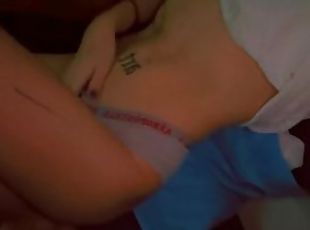 skinny tattoed girl touching her body on underwear ????