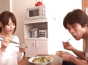 asiático, hardcore, japonesa, casal, cozinha, cowgirl