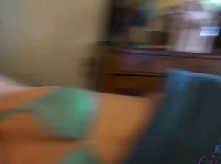 Masturbating teen rides a small cock after a footjob