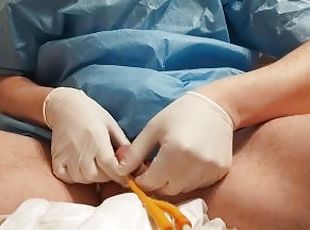 Removing the catheter, playing with the diaper