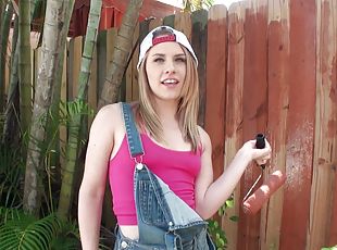 Mallory Starr sucks and rides a prick in the garden in a messy sex vid