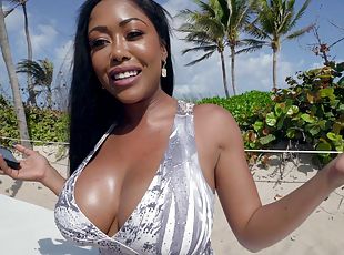 Interracial sex on the beach with adorable ebony Moriah Mills