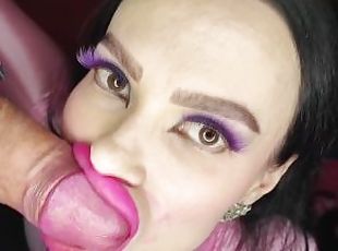 Promo: Pink pouty lips bimbo gives lipjob and takes cumshot