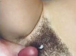Neighbors 18yr old son fucks my hairy pussy and cums on my thick bush quick