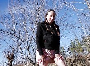 Quick Outdoor Piss in Skirt, Hairy Natural Milf