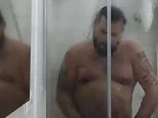 Italian-American Dad Bod Paints Shower Glass With Thick Cum