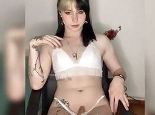 solo trans woman playing with her big cock