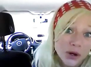 Sexy blonde from Norway masturbating in her car