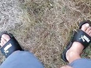 Watering the grass with pee