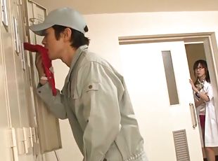 Asian in Glasses Meisa Chibana Handjobs and Blowjobs the Janitor