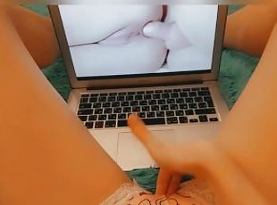 Watching juicy anal and masturbating my hungry pussy in panties
