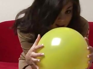 Mia in solo masturbation shows hot ass and natural tits while playing with balloon