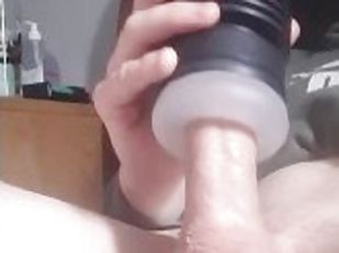 Hung twink plays with his fleshlight leads t massive cumshot