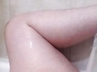 Hairy pregnant ftm cums HARD using bathtub faucet, moaning, shaking orgasm thinking of bf's mouth