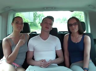 Hardcore FFM threesome in the car with brunette Wendy Moon