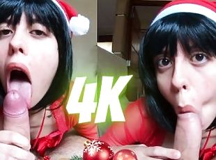 Boyfriend receiving a very frilly blowjob as a christmas gift (4K)