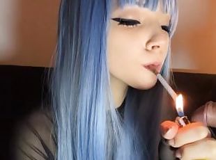 amatör, flickvän, fetisch, rökning, goth, farsan, kuk, sugande