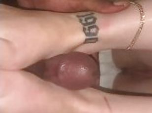 Slow Footjob between sexy White toes and feet