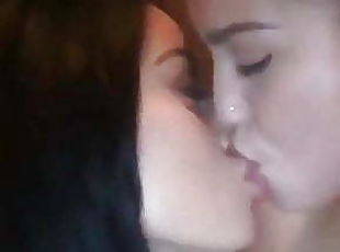 maduro, lésbicas, beijando, bisexual