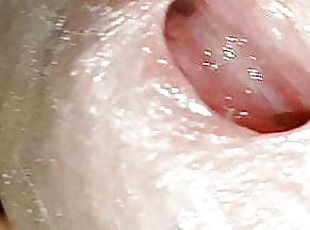 Cum flows in close-up from my glans hole