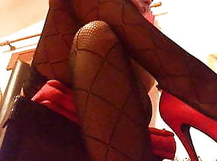 Sexy stockings play and red heels for your fetish desire