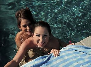 A home video captures wet, wild lesbian fun in the pool