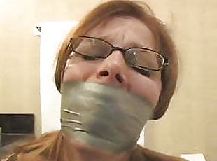 Girl Duct Tape Wrapped Gagged in Bathroom