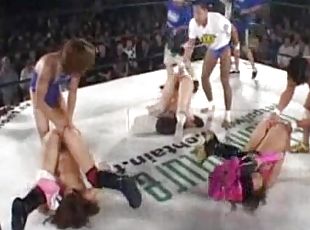 Salacious Asian girls get fucked by boxers on a ring
