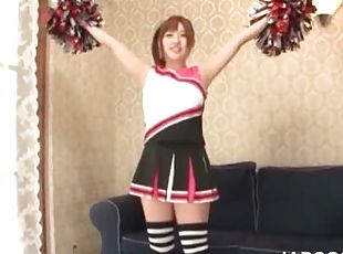 asiatisk, japansk, cheerleader, uniform, pigg, flexibel