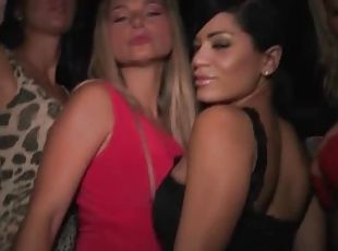 Kinky babes anxious to fuck flashing at a sex party