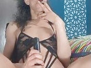 Slim sexy hot trans girl smokes a joint, and play with her clit and show her little sluty asswhole .