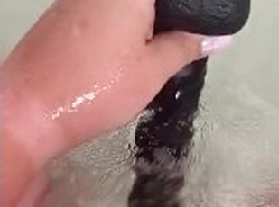 Dildo fucking my hairy, cock hungry, milf pussy. Come and join me in the tub.
