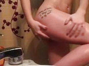 mastürbasyon-masturbation, amatör, babe, genç, ufak-tefek-kadın, duş, tek-kişilik, gerçeklik, küçük-memeler