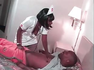 sykepleier, blowjob, cumshot, ebony, hardcore, svart, rumpe-butt