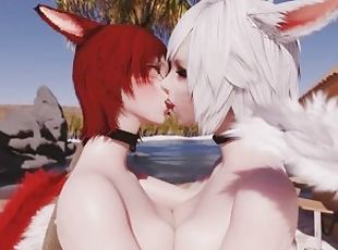 amador, lésbicas, beijando, anime, fantasia, hentai