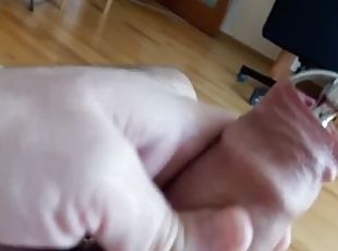 Stretching urethra with screw penis plug