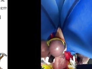 Fucking a flowered Pussy, with a Cock ring and Balls stretched on comfy Sex Positioning furniture