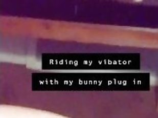 Fat girl riding vibrator with bunny ass plug
