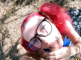 schoolgirl in glasses with pink hair has anal sex ass to mouth and gets a lot of sperm on her face
