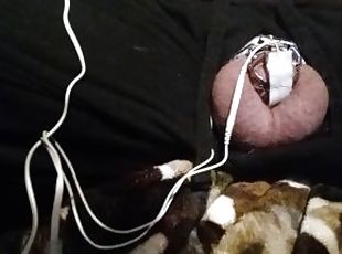 My tiny spun penis in chastity cage an electric shock torture for hours
