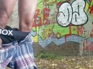 Small cock public quick wank and cum on busy cycle path