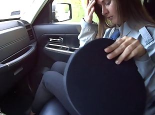 Park the car and fuck the cute brunette in her wet pussy