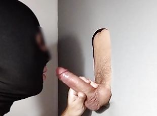 Boy from Vallecas town in Madrid with precum comes to the gloryhole, excessive cum in mouth.