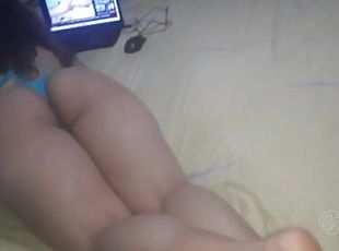 Horny latina gets caught watching porn at herroom