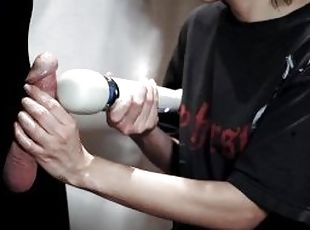 BDSM Femdom Handjob Close Up Pulling His Balls While Working That Mushroom Head Until He Explodes!