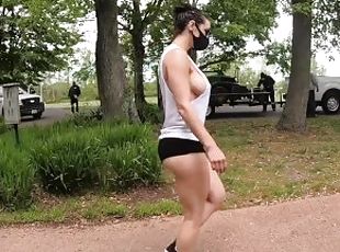 Working out at the park with lots of side boob!