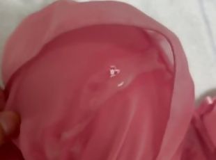 Pink bra after sperm bukkake.